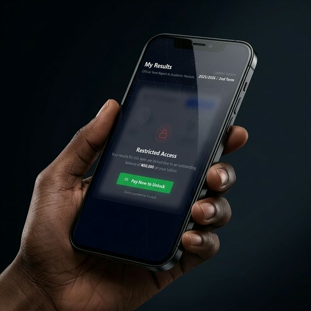 Realistic smartphone mockup showing the EduFlow result lock screen