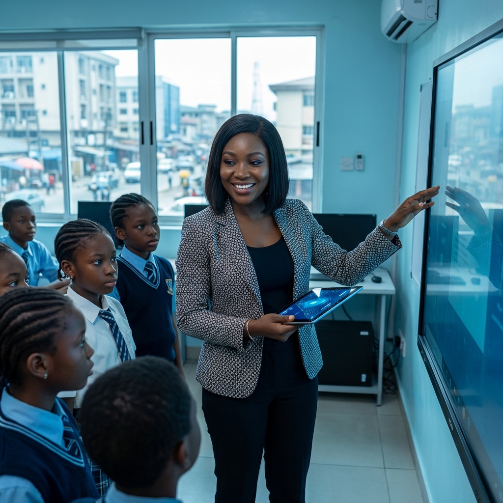 Smiling Teacher in Lagos Classroom